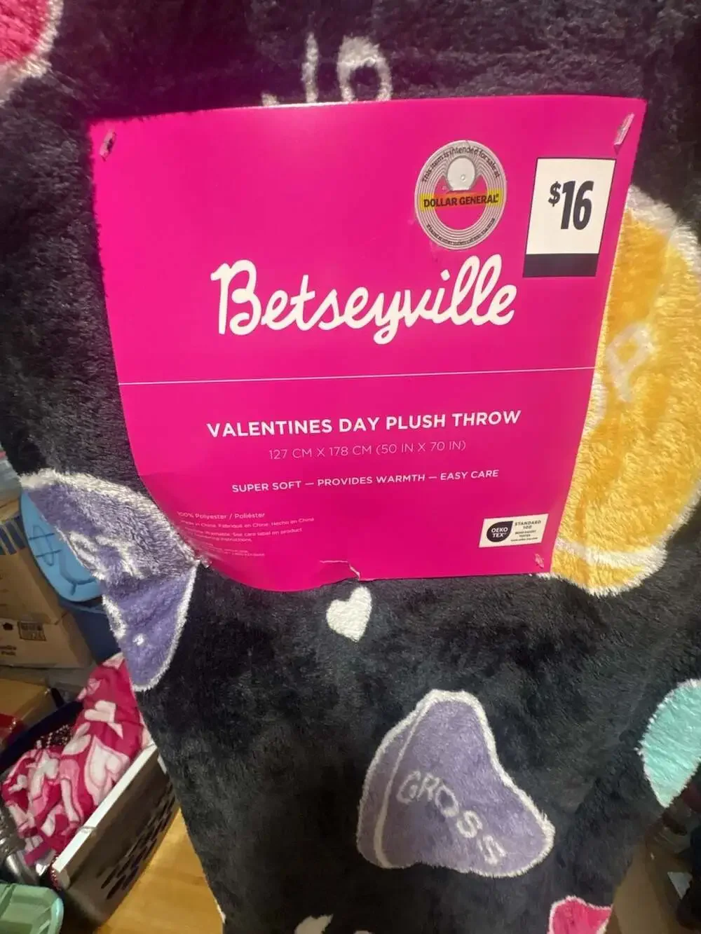 Betseyville Black Valentines Day Conversation Heart Plush Throw